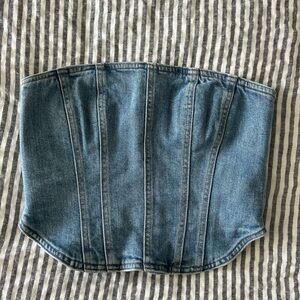 Aritzia The Denim Forum the '90s debbie denim bustier in 7 yrs bleu taboo